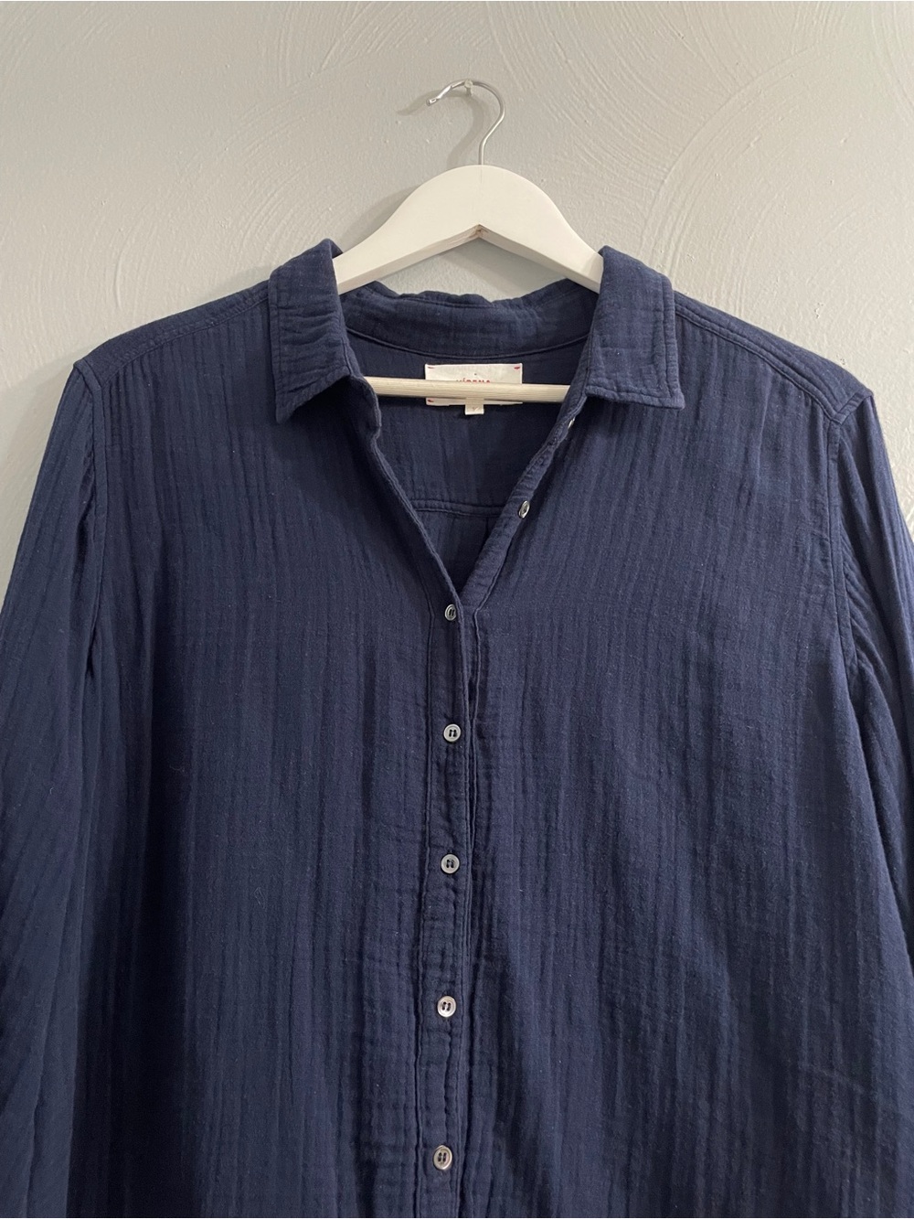 Xirena navy gauze cotton Button-down Long Sleeve Shirt top - Picture 3 of 10